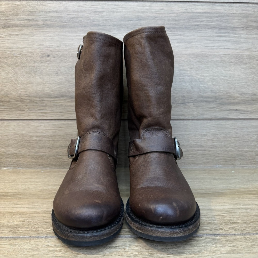 Frye Veronica Slouchy Short Brown Leather Harness Moto Boots Women Size 6.5 - Picture 3 of 11